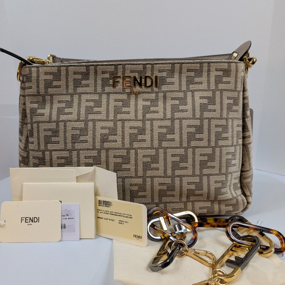 Fendi Brown O’Clock Zip Shoulder Bag Zucca Chenille Bag - Picture 2 of 16